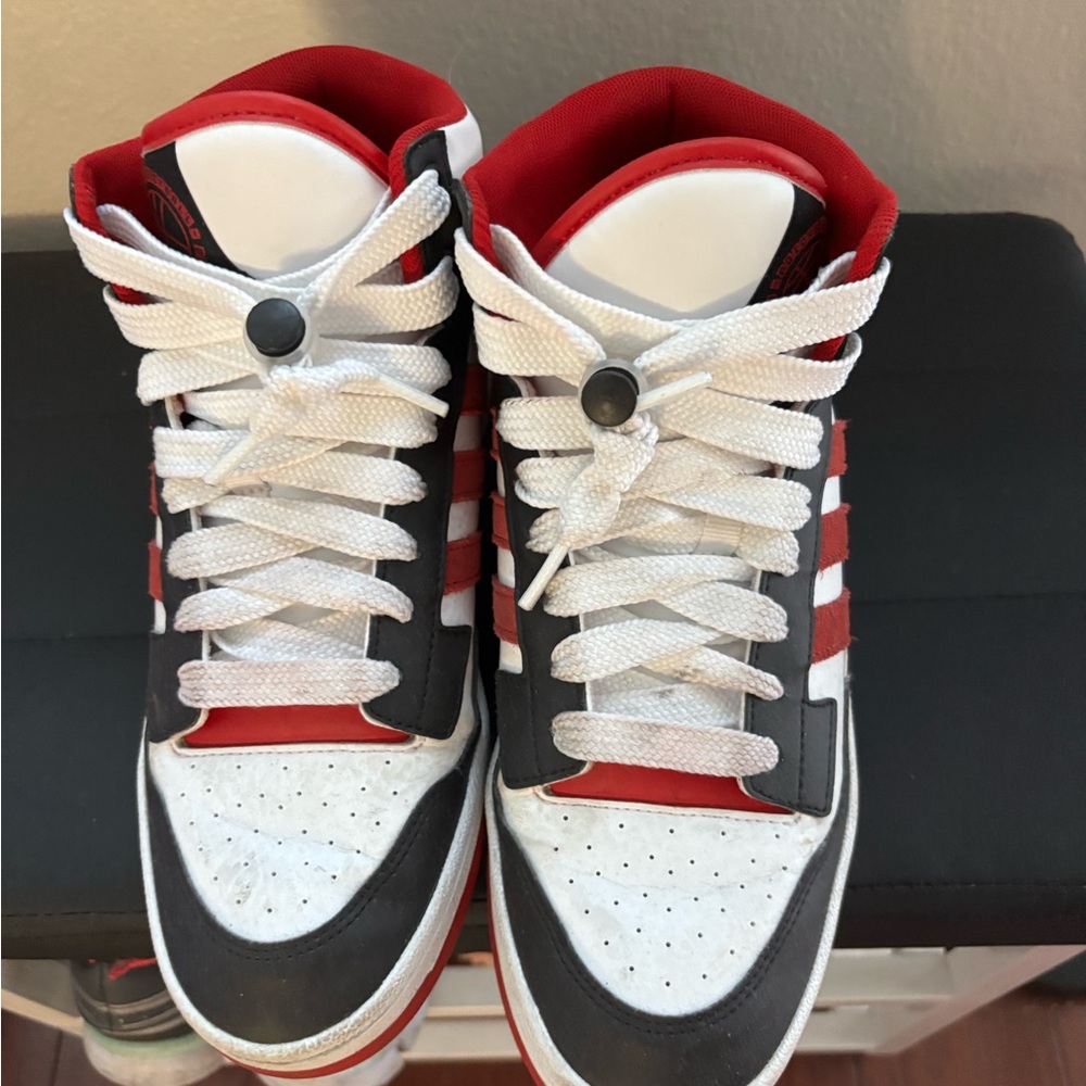 adidas Men's High-Top Sneakers in White, Black & Red